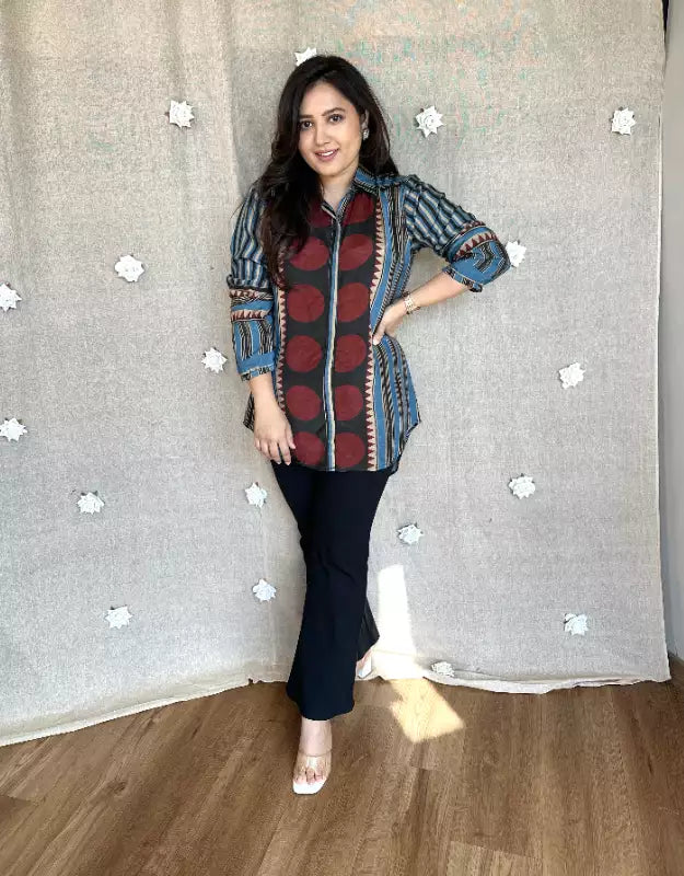 Ini Ajrakh Polka Muslin Silk Top