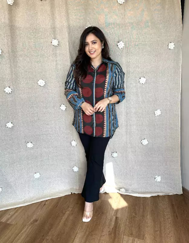 Ajrakh muslin silk blouse