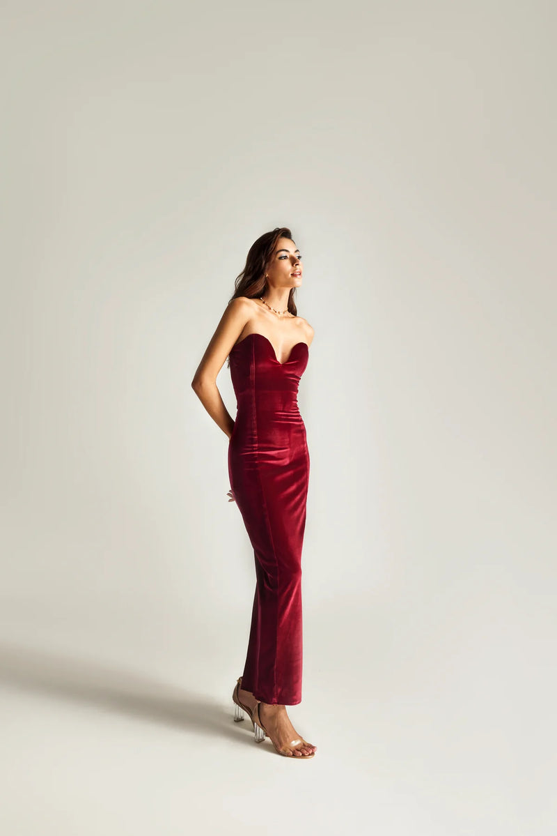 lycra velvet strapless bodycon dress