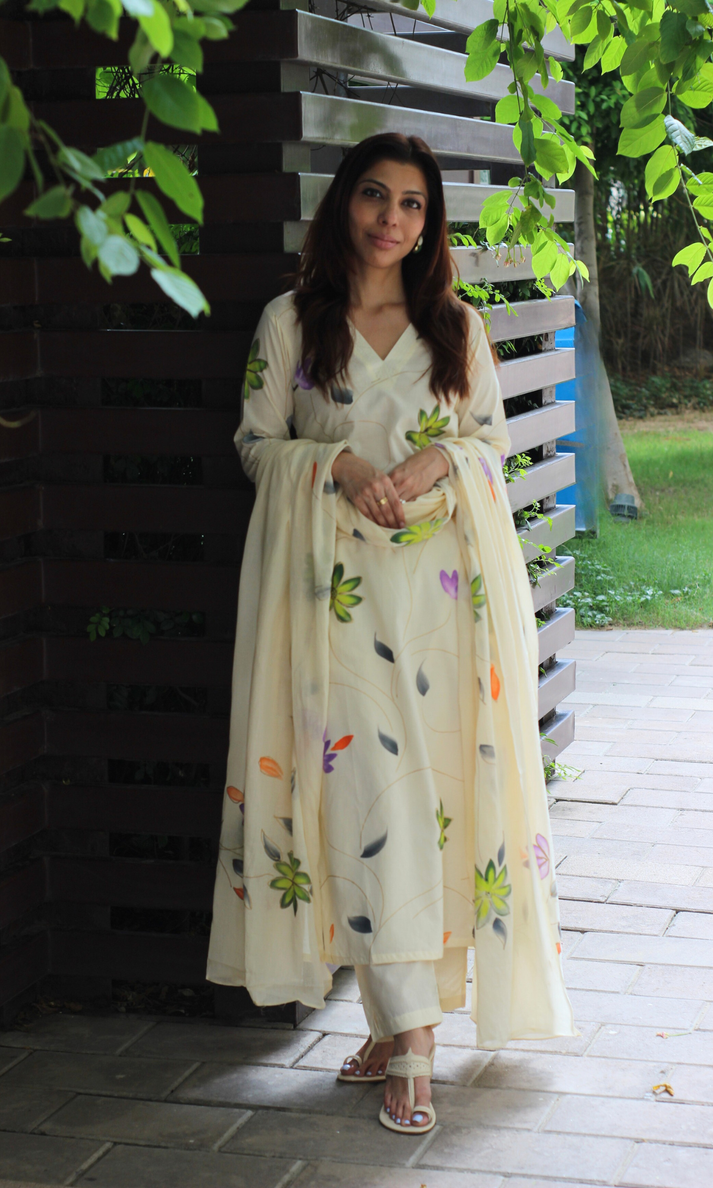 Handbrush printed cotton kurta set