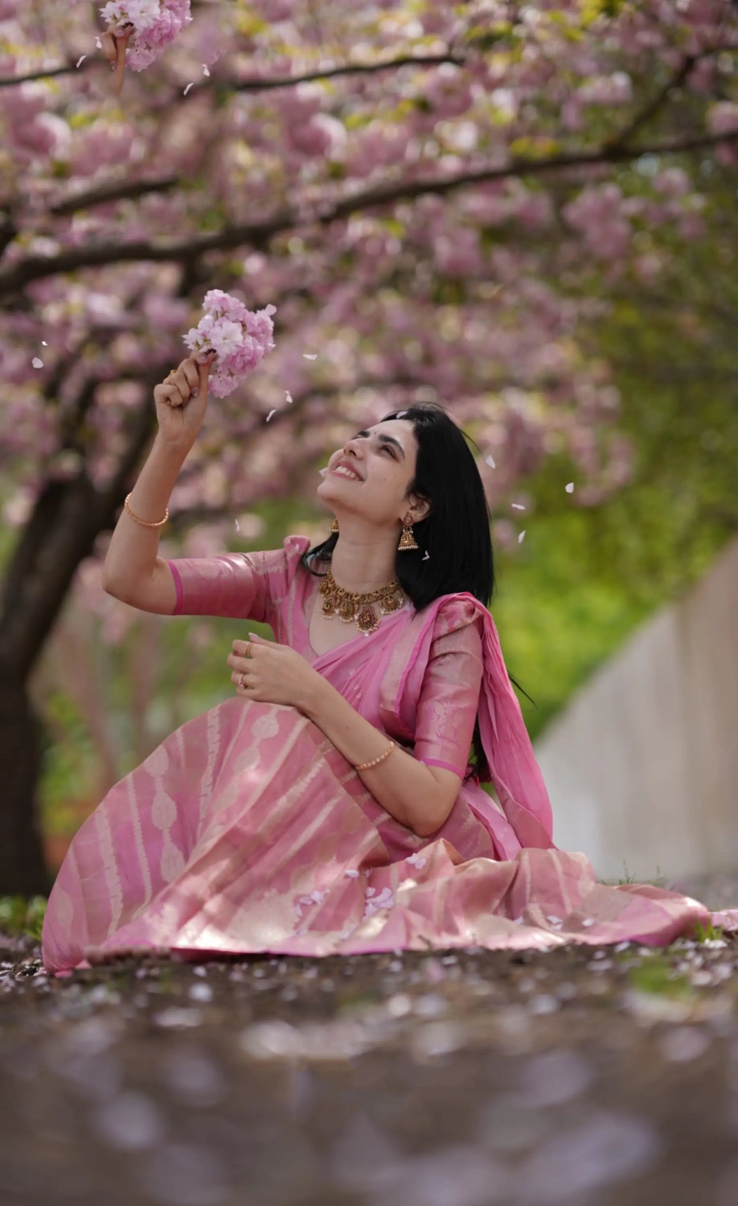 baby pink organza saree
