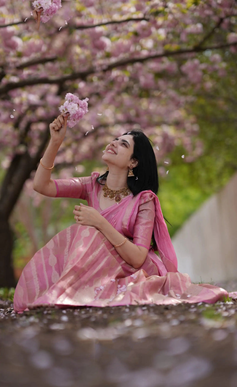 baby pink organza saree
