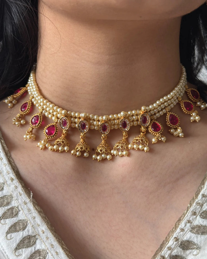 Jhumka Chinchpeti Necklace Set