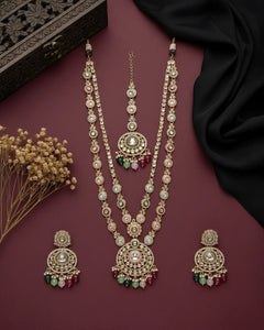 Aarohi Meenakari Long Necklace Set with Earrings & Maang Tikka