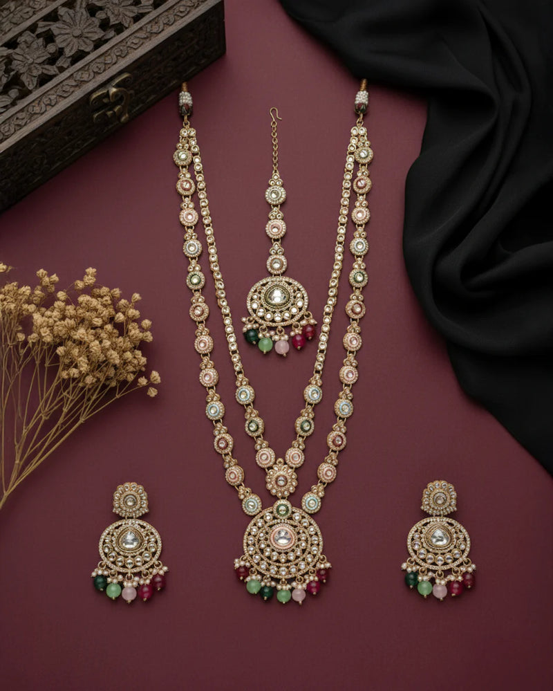 Aarohi Meenakari Long Necklace Set with Earrings & Maang Tikka