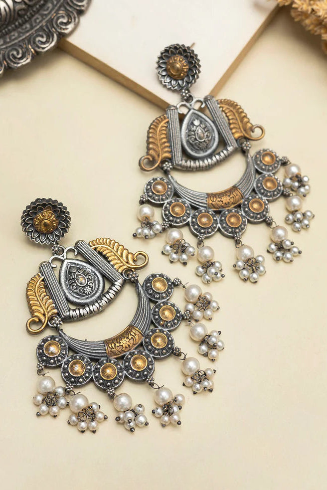 Noor Antique Pearl Chandbali Earrings