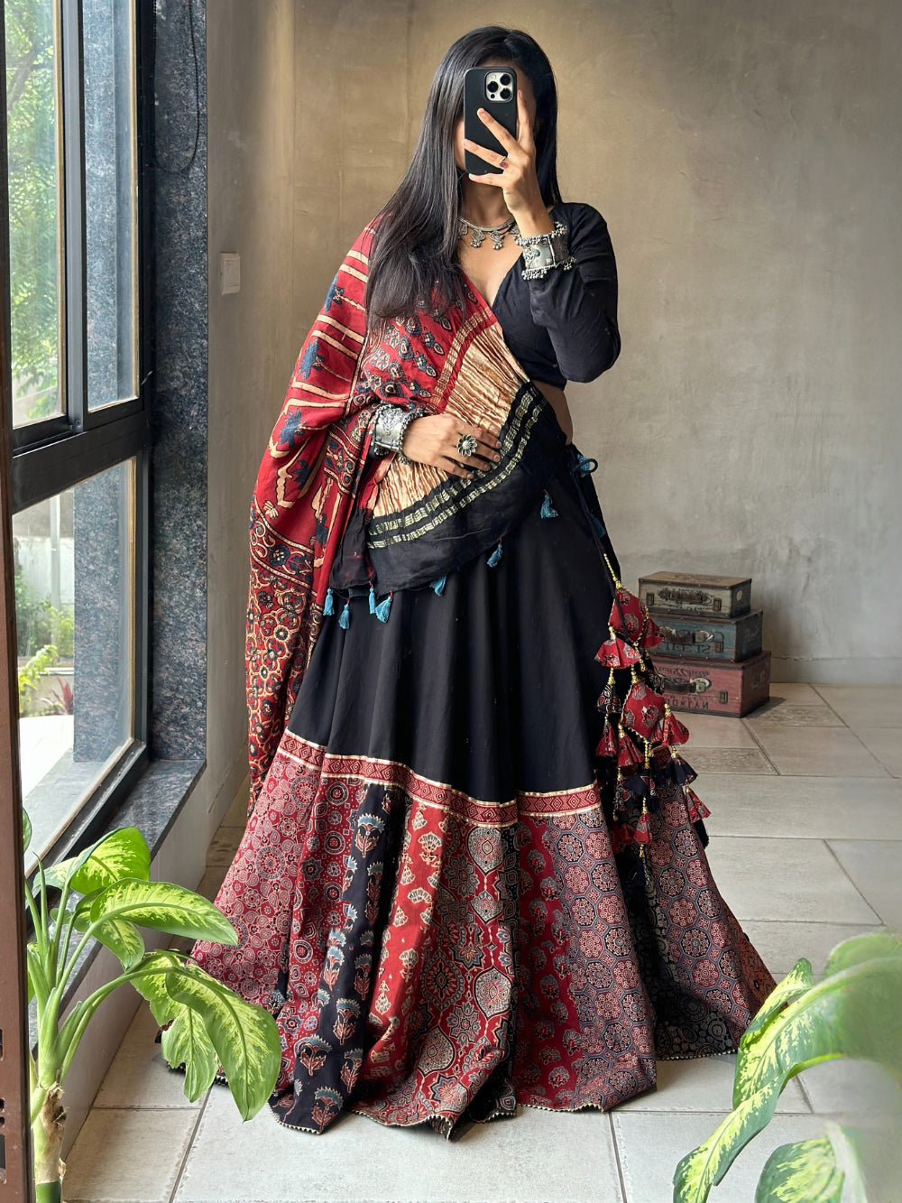 Jugni Black Women’s Cotton Ajrakh Chaniya Choli