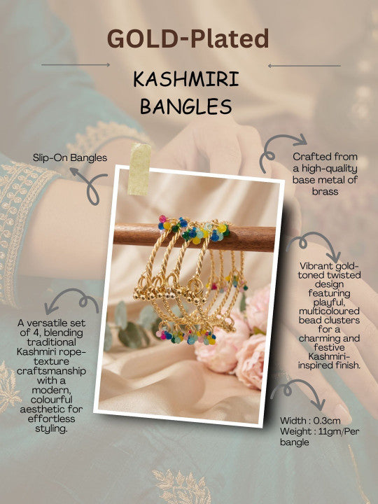 Gold-Plated Stone Studded & Beaded Bangles