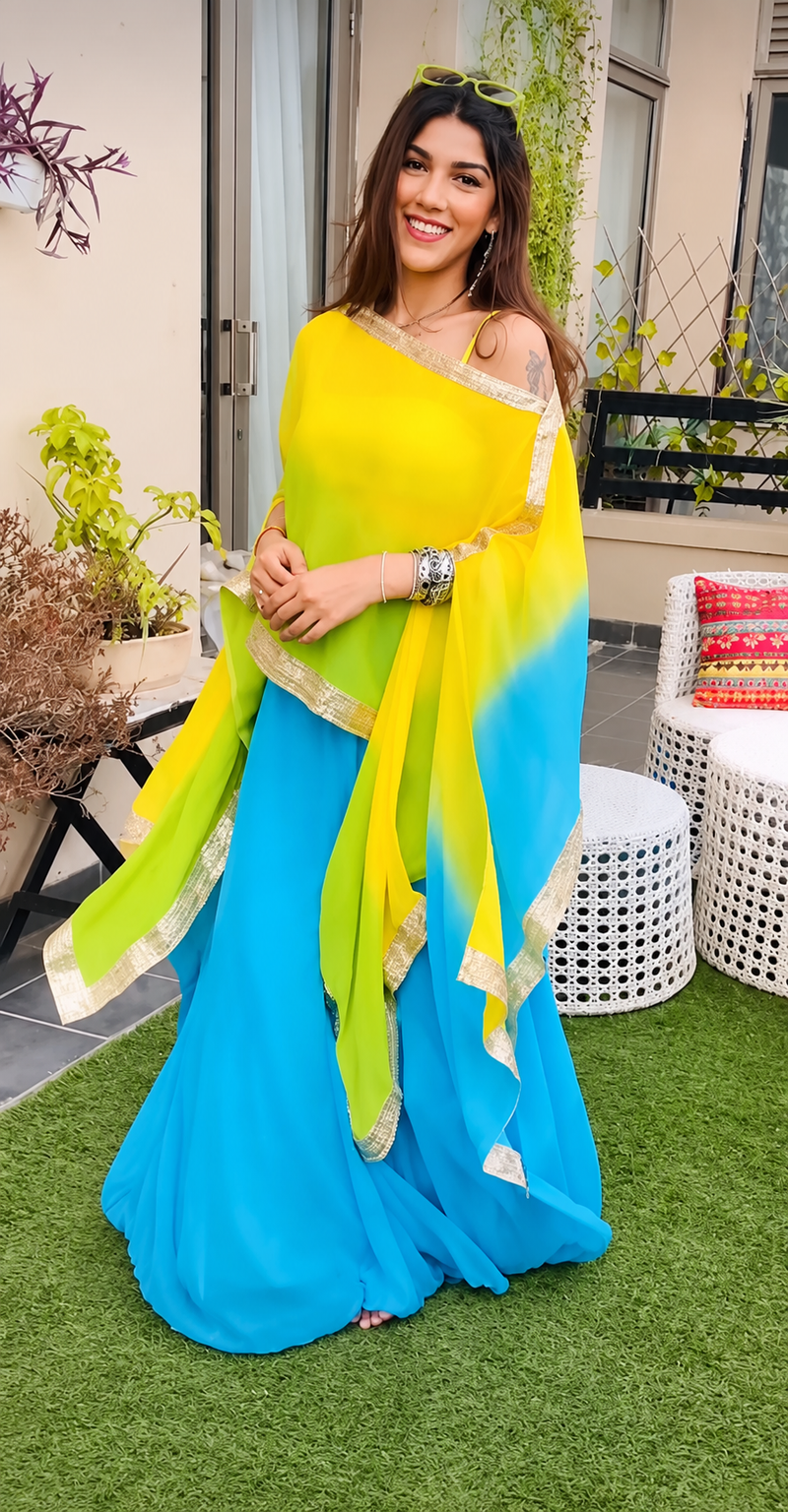 Sunburst Aura Ombre Gaji Silk Kaftan with Sequins Border