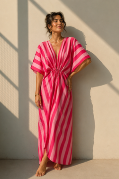 Sunset Pink Striped Long Kaftan Dress