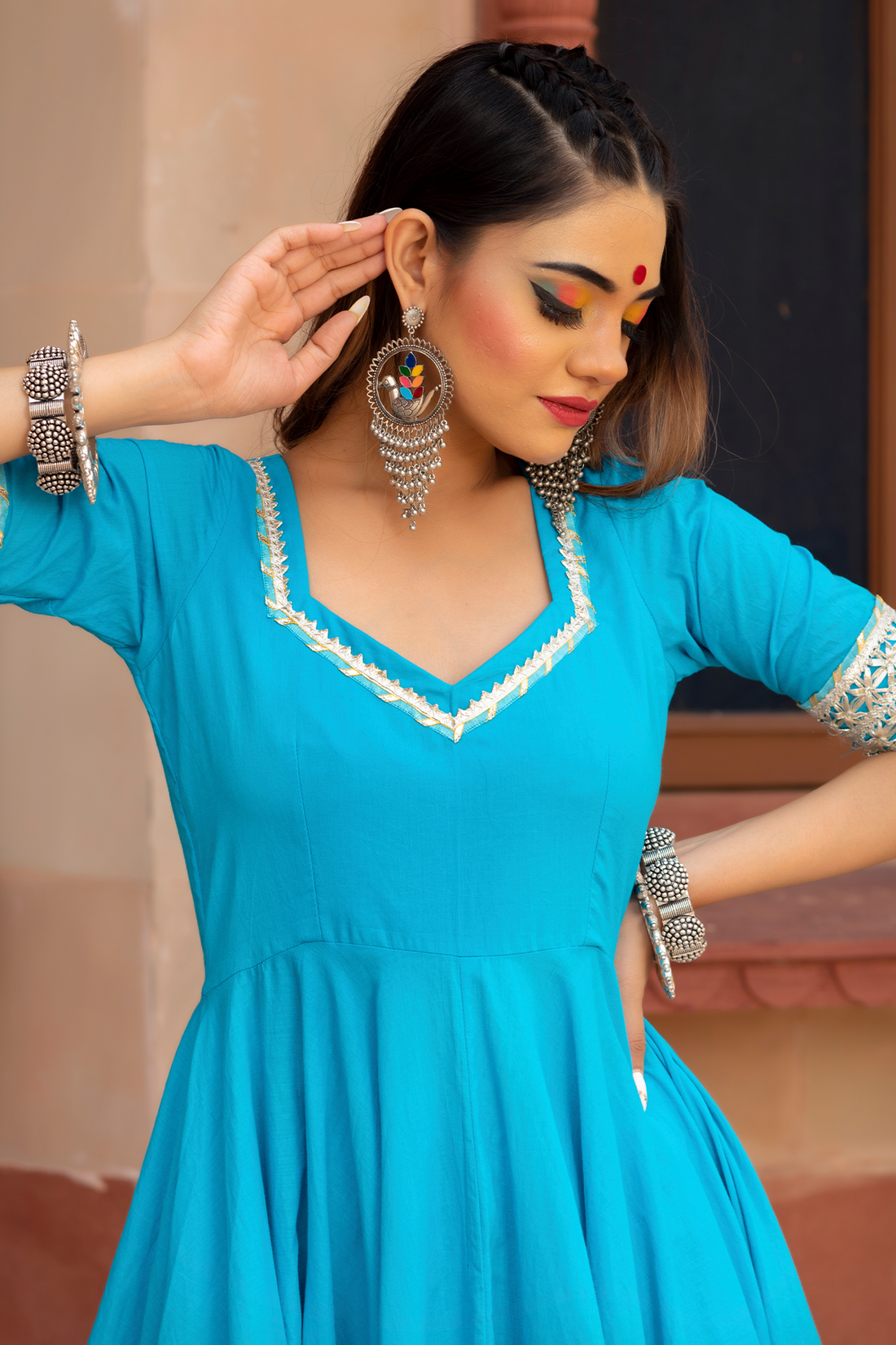 Hand-embellished stonework anarkali dress