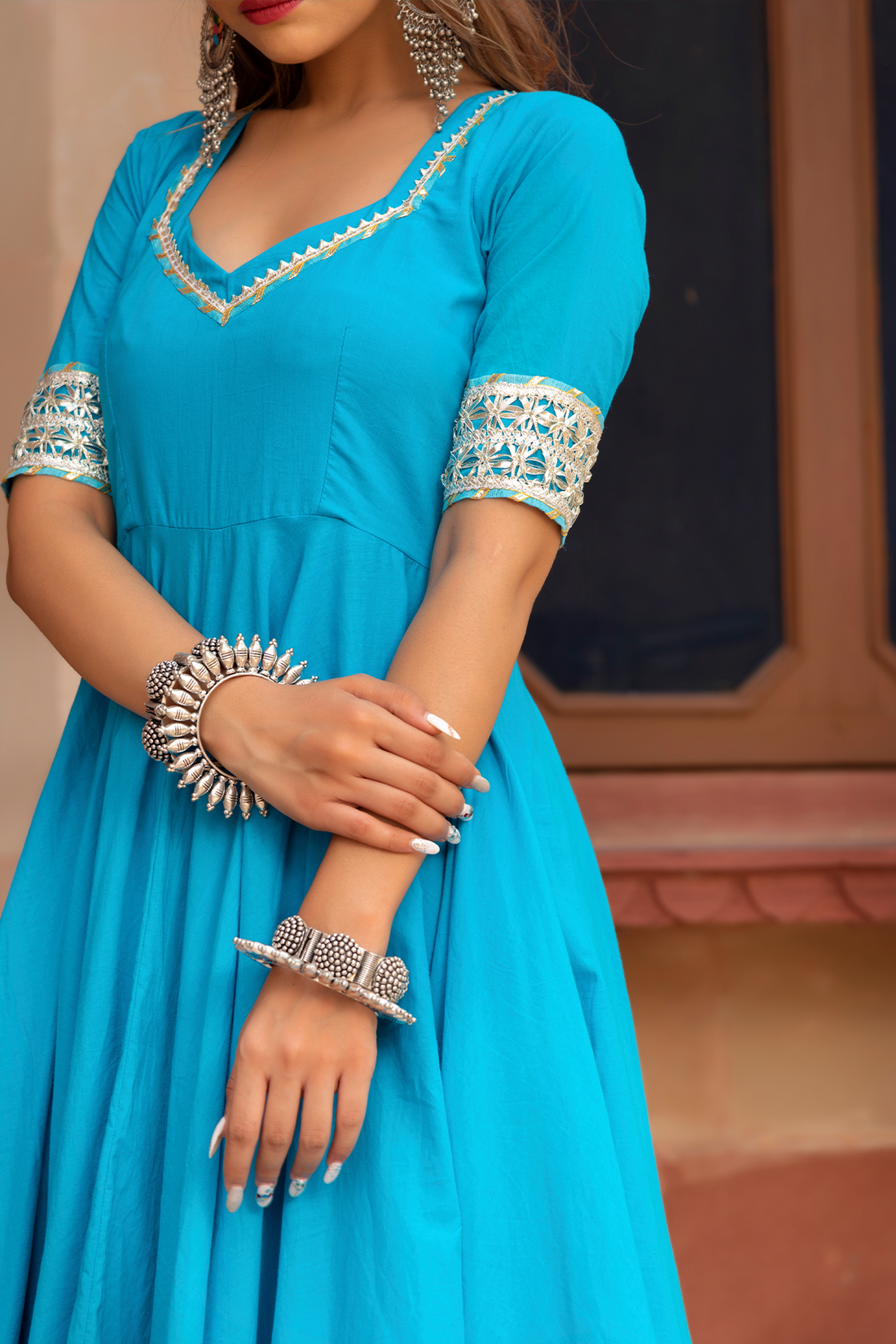 Cotton anarkali with dupatta for weddings