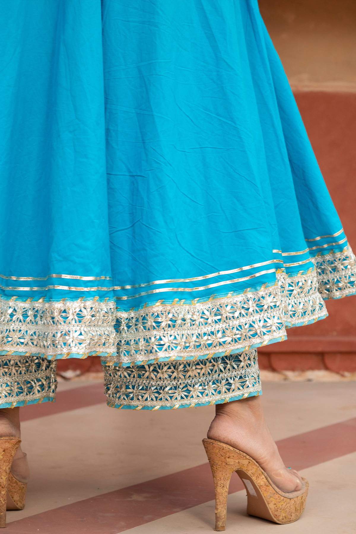Blue cotton anarkali for celebrations