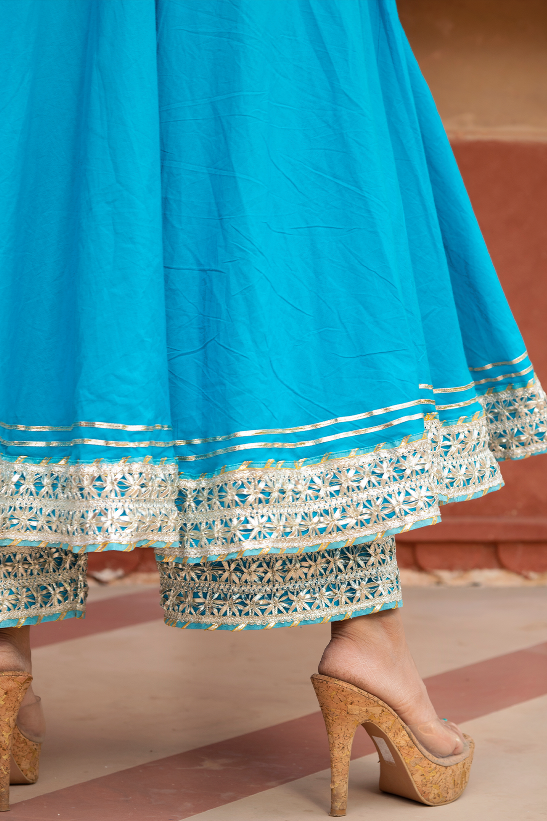 Blue cotton anarkali for celebrations