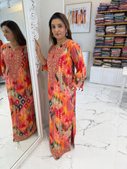 Multicolor Cotton Thread Mirror Kaftan Set