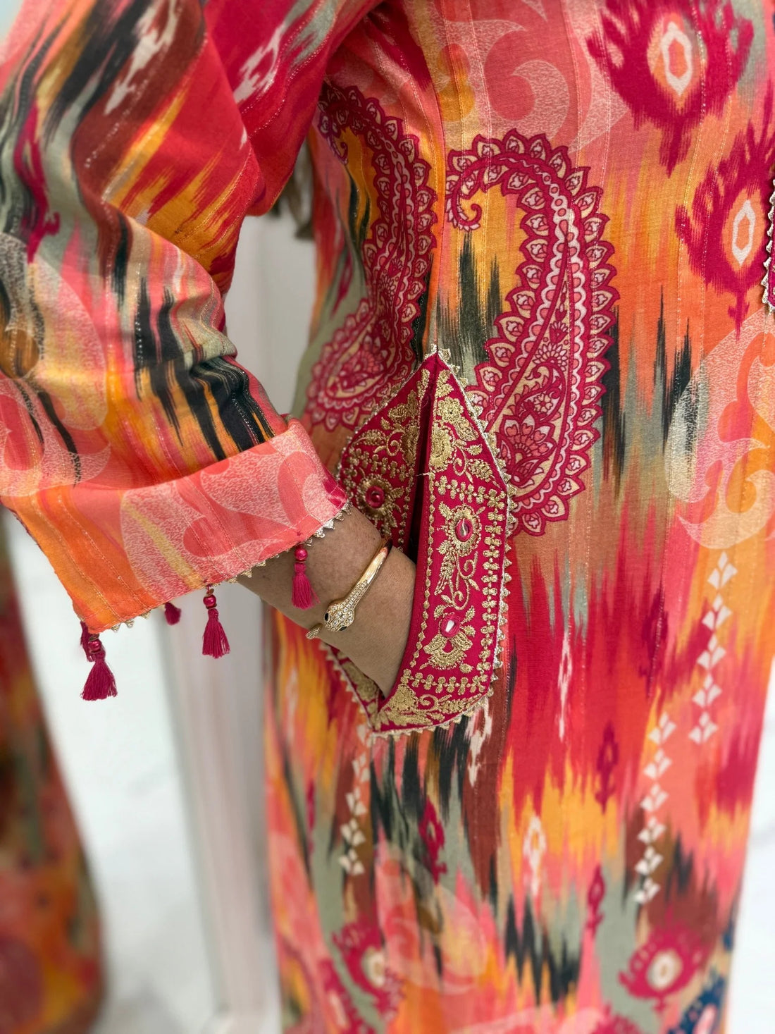 Multicolor Cotton Thread Mirror Kaftan Set