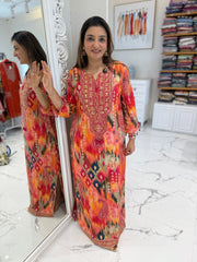 Multicolor Cotton Thread Mirror Kaftan Set