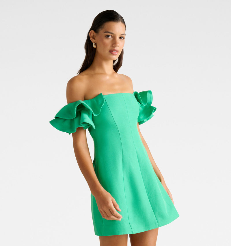 green off-shoulder dress