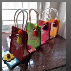 Kolam Jute Bag Combo – Agarbatti & Blouse Piece