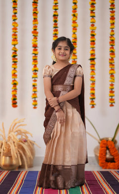 Kumaari Cream Brown Half Saree