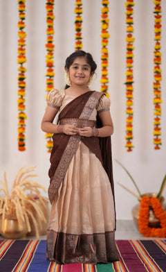cream brown half saree