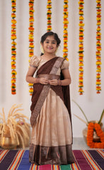 cream brown half saree