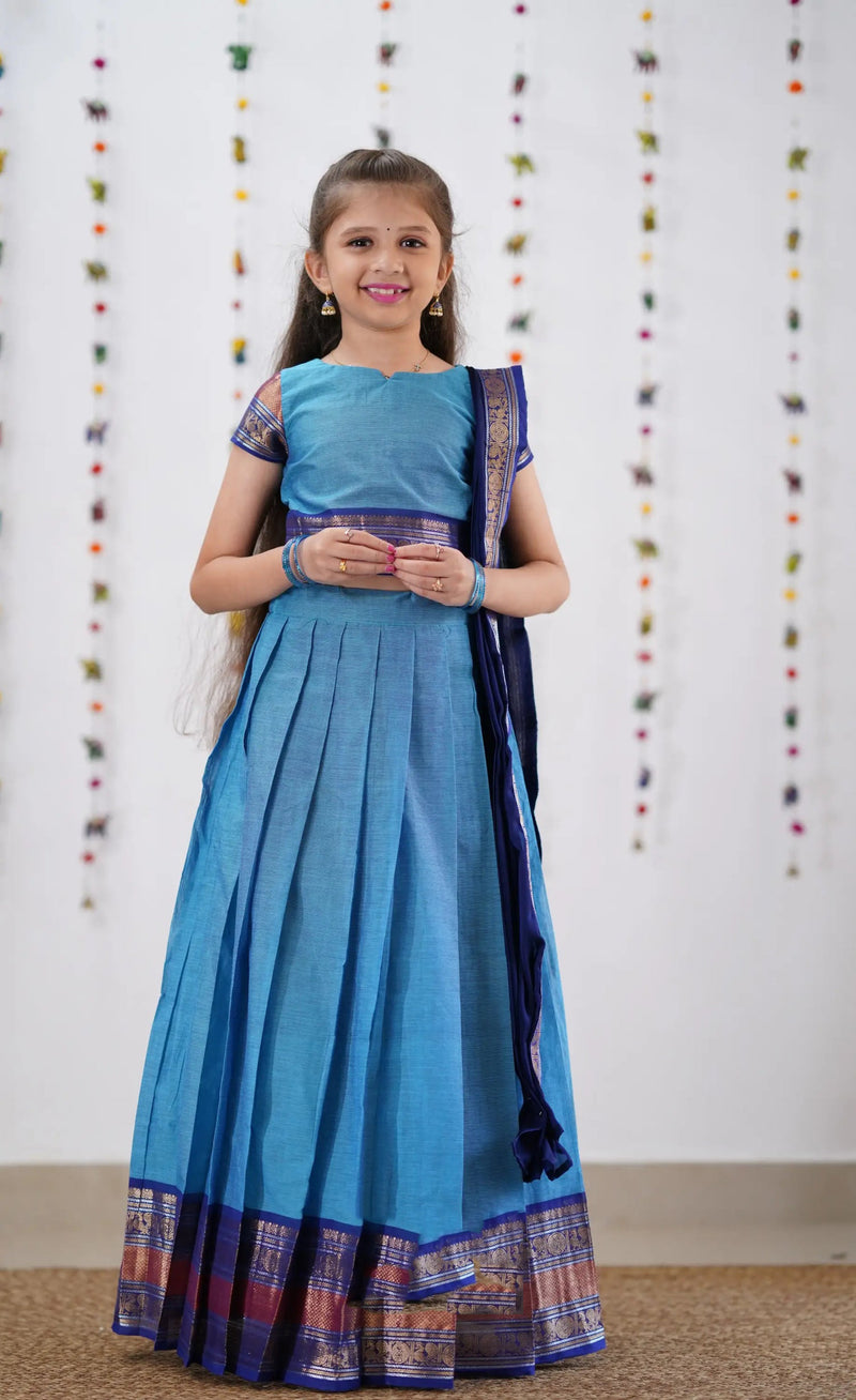 sky blue half saree
