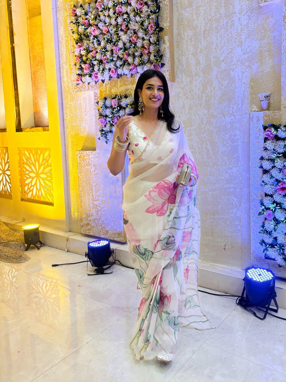 Kumud Off White Organza Silk Saree