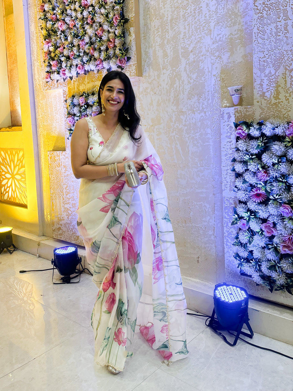 Kumud Off White Organza Silk Saree