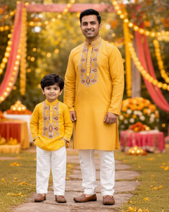 Sunshine Yellow Embroidered Kurta Set for Boys