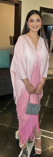 Abigal Ombre Pink Pleated Fringe Dress