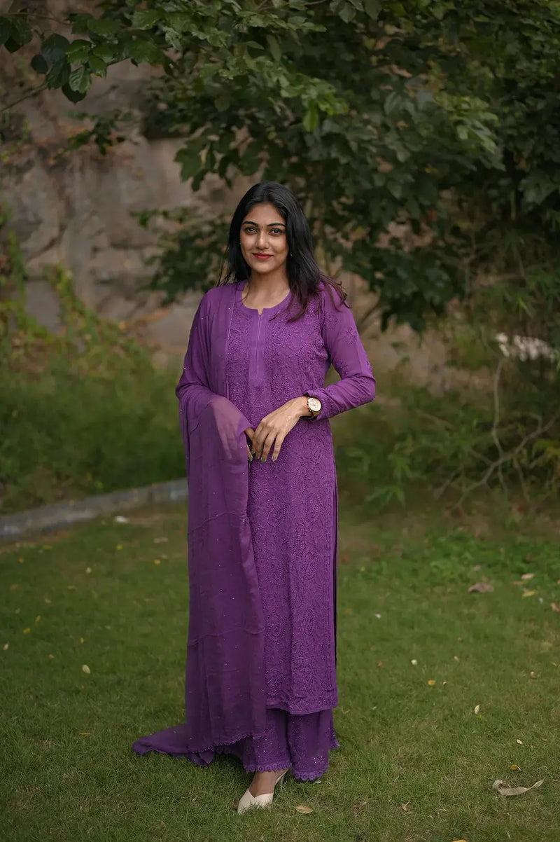 Lara’s Purple Viscose Chikankari Kurti