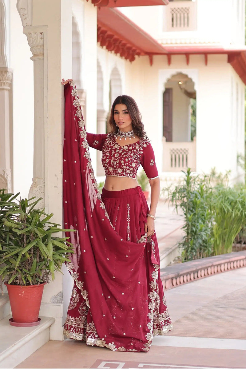Vichitra Silk Sequins Embroidered Lehenga Choli