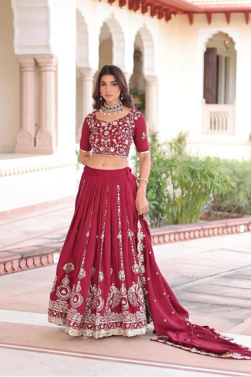 Vichitra Silk Sequins Embroidered Lehenga Choli