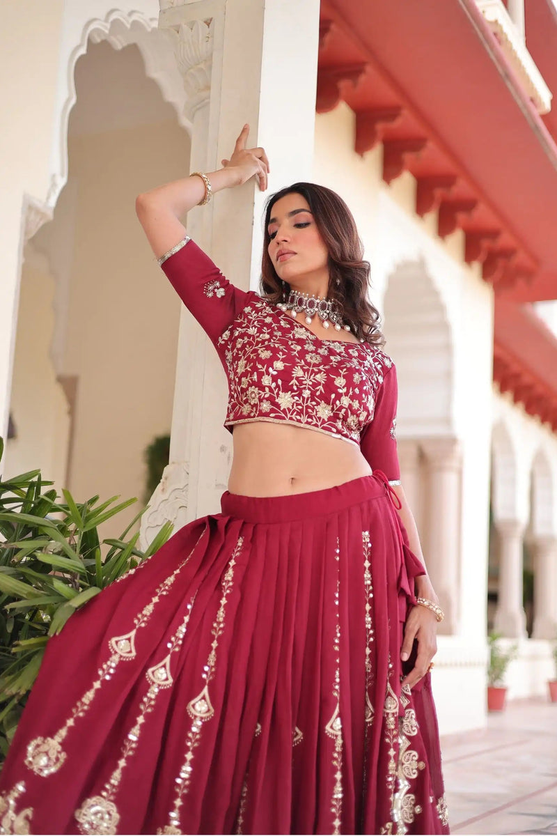 Vichitra Silk Sequins Embroidered Lehenga Choli