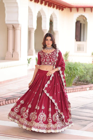 Vichitra Silk Sequins Embroidered Lehenga Choli