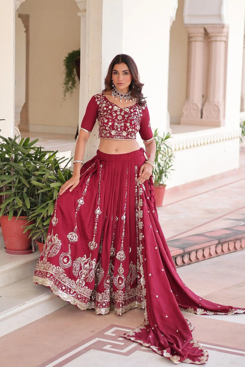 Vichitra Silk Sequins Embroidered Lehenga Choli