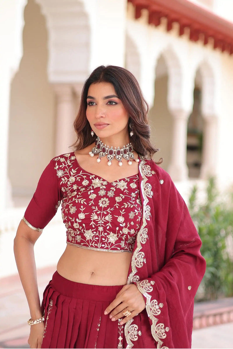 Vichitra Silk Sequins Embroidered Lehenga Choli