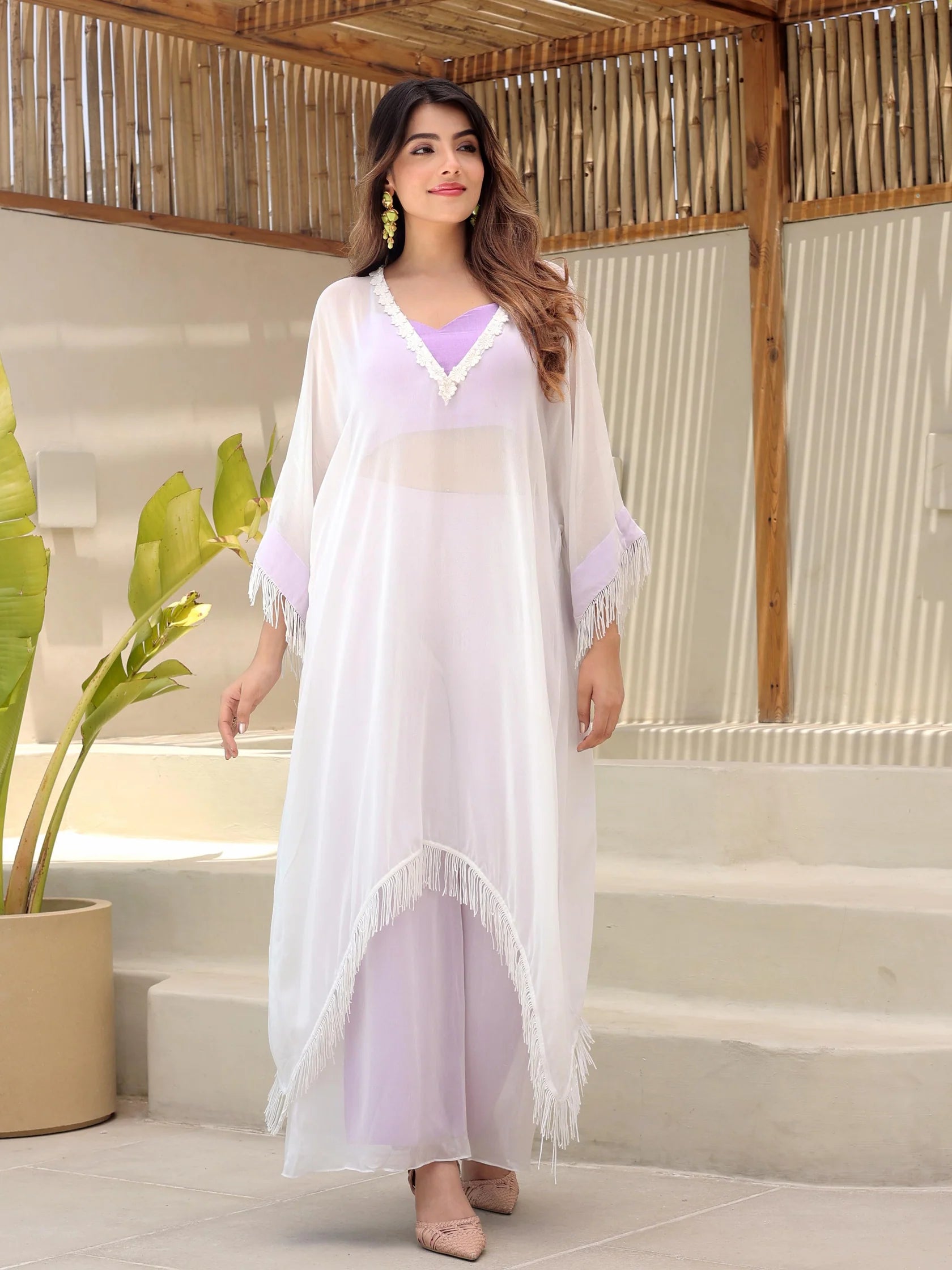 Lavender Fringe Kaftaan Set