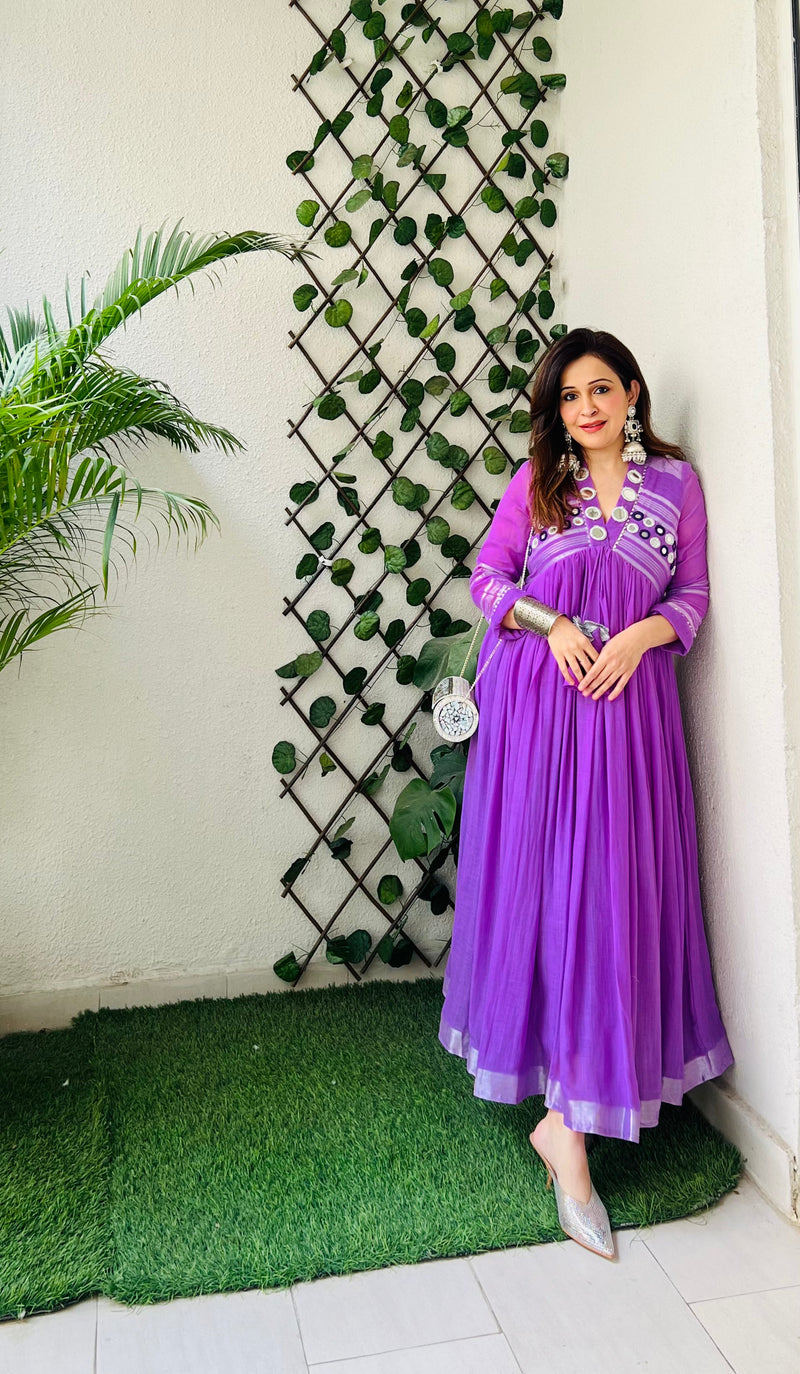 Lavender linen midi dress