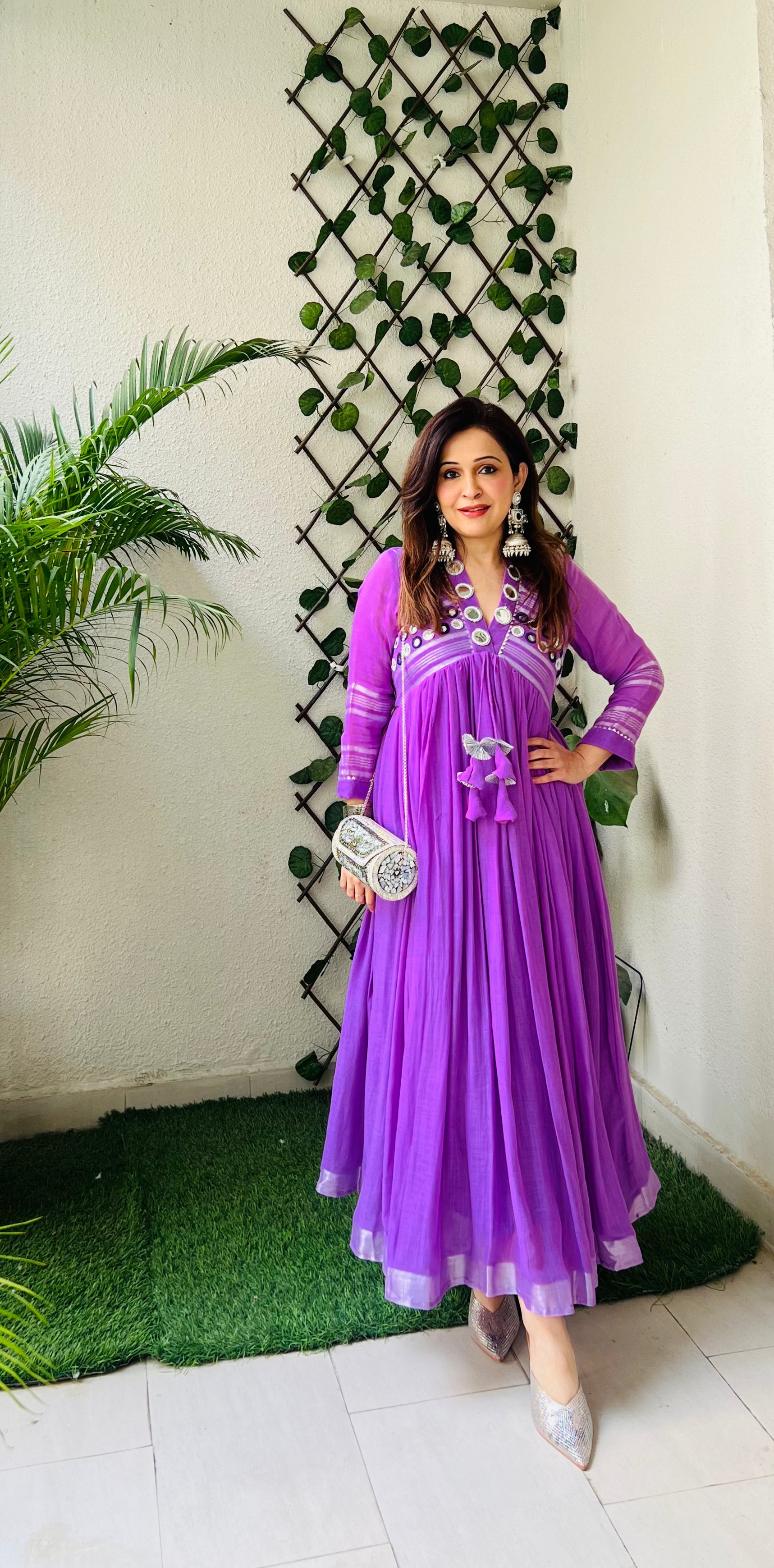 Lavender linen midi dress