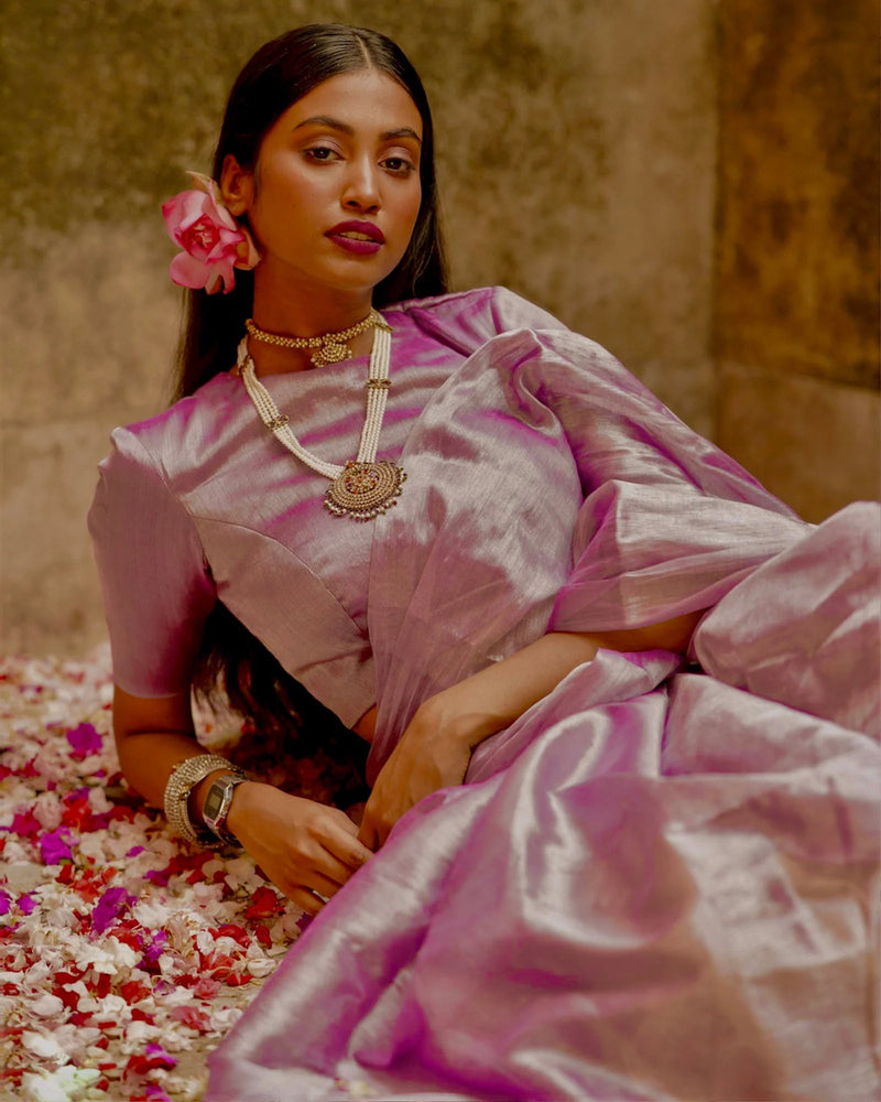 Handwoven Lavender Tissue Saree with Blouse Combo