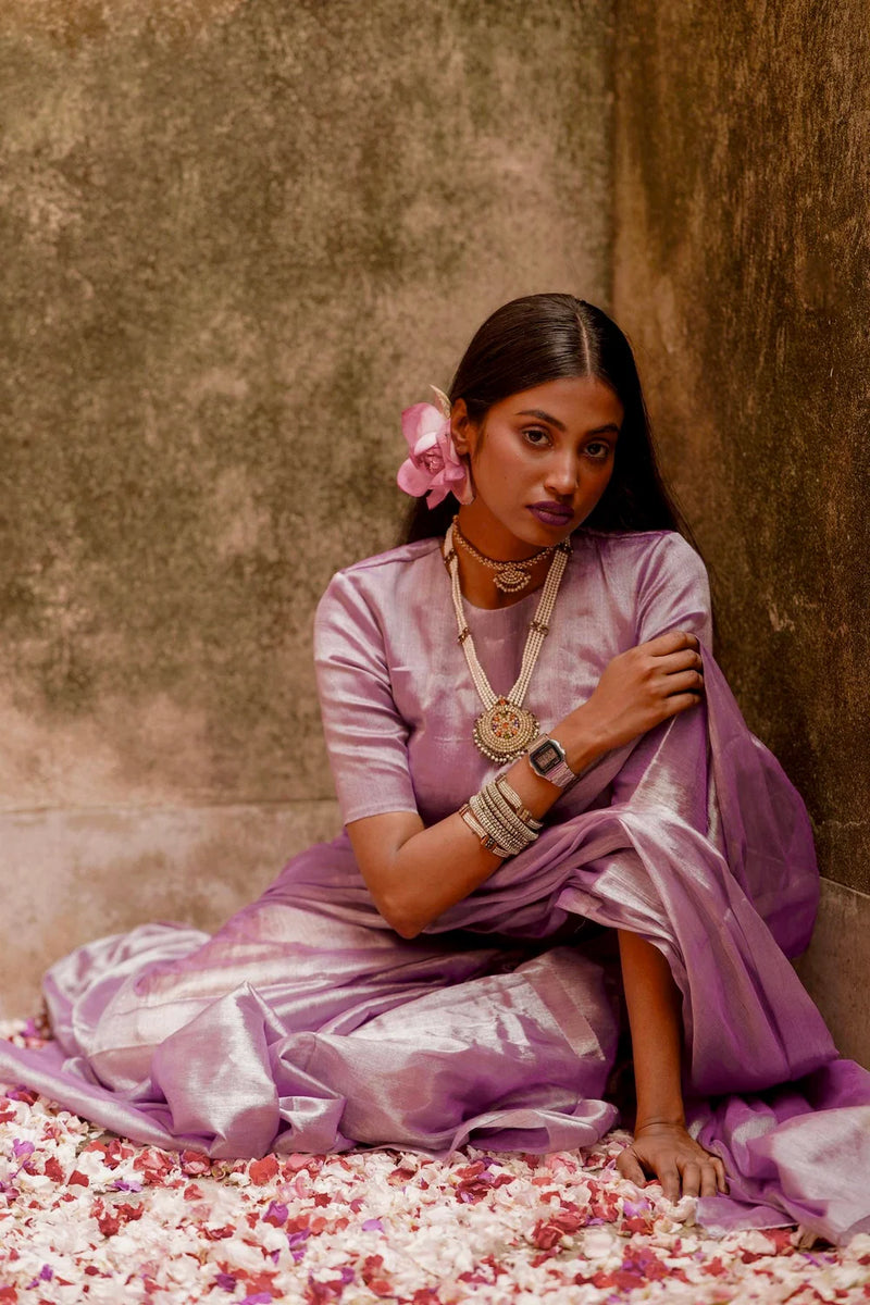 Handwoven Lavender Tissue Saree with Blouse Combo