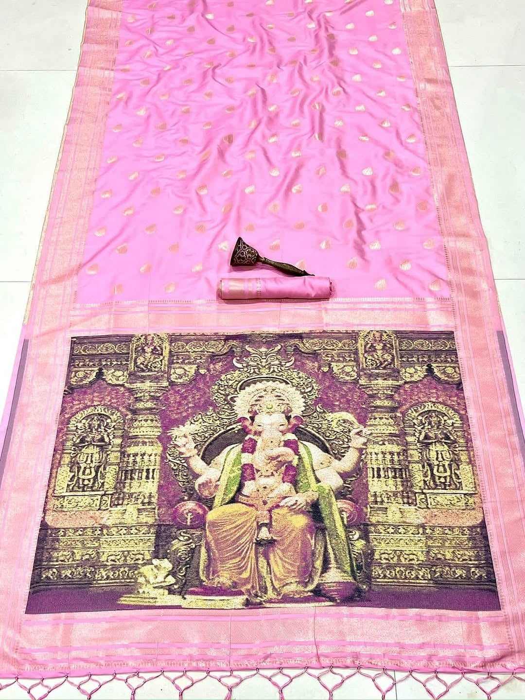 Lavender rose paithani silk ganpati design saree