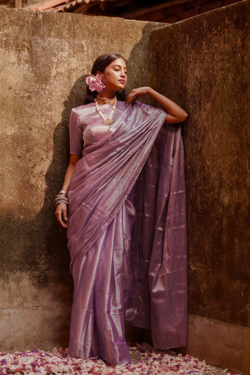 Handwoven Lavender Tissue Saree with Blouse Combo