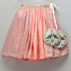 Peach Peacock Printed Chanderi Lehenga Set