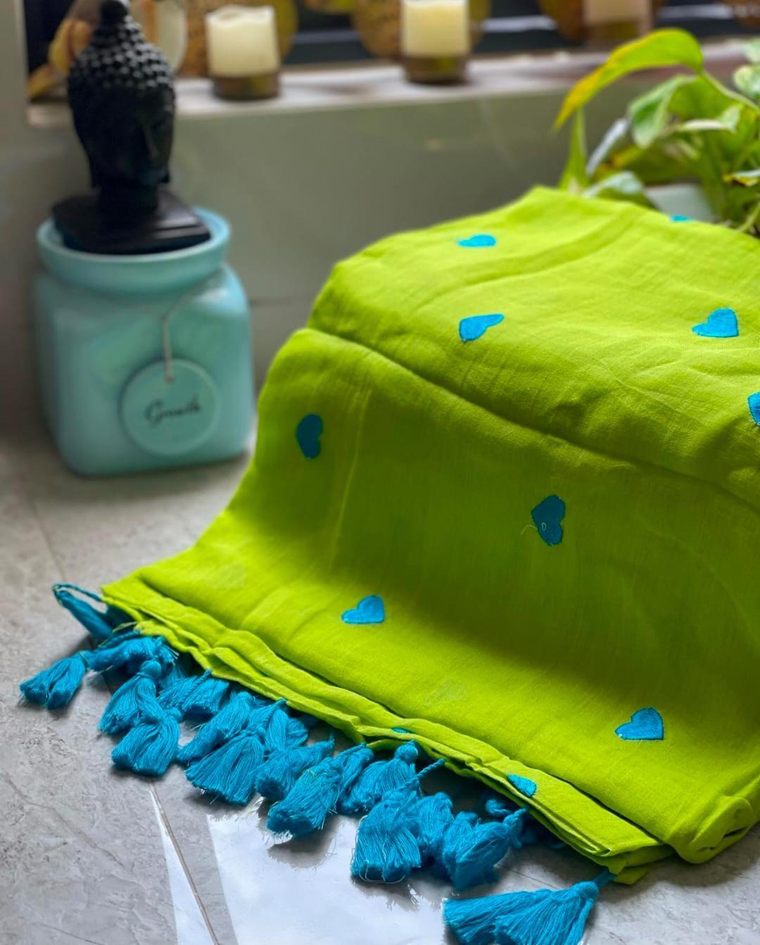 Lemon yellow soft cotton saree