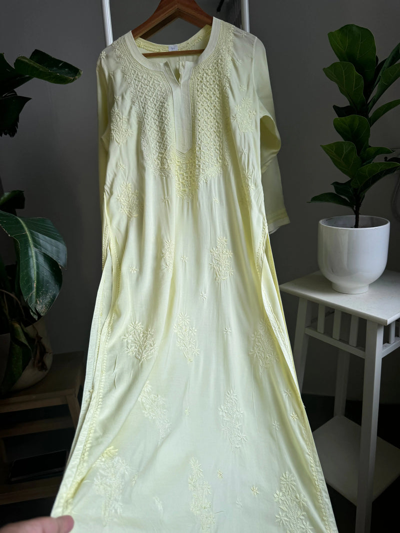 Lemon Yellow Modal Chikankari Kurti