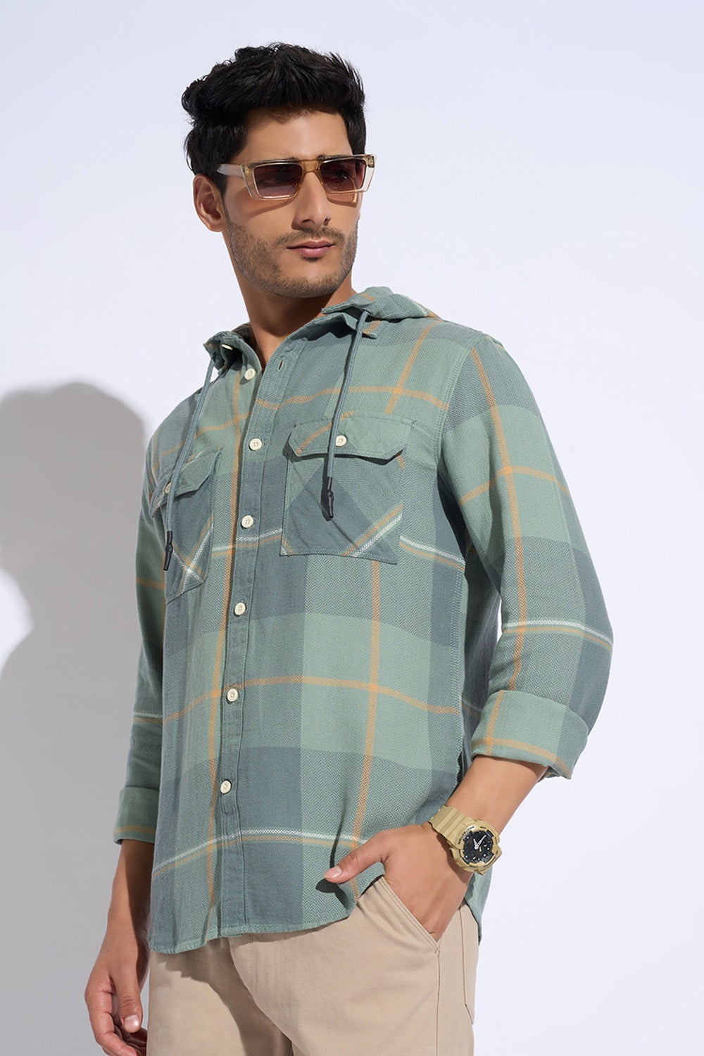 Hooded flannel shirt men
