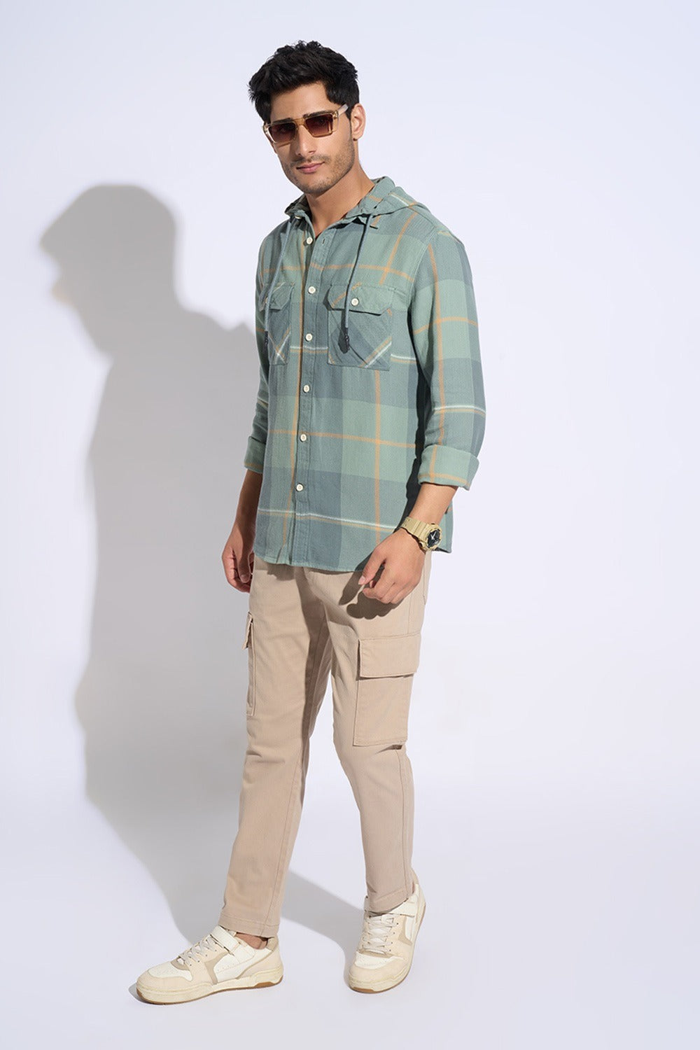 Checked hooded shirt for men